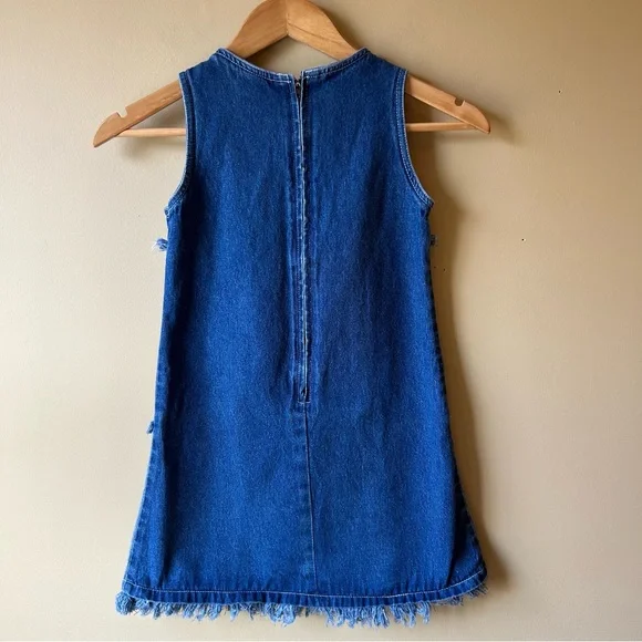 Vintage 90’s Princess Collection Denim Fringe Patchwork Dress Girls Size S 7/8 - Picture 6 of 11